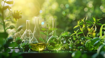 Wall Mural - botanical and green leaf research to explore laboratory knowledge about natural plants and their pot