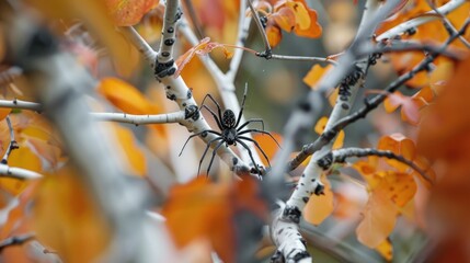 Canvas Print - Spider hiding on white branches amidst foliage