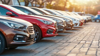 Row of Modern Cars Parked in a Parking Lot