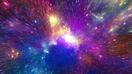 Poster - A swirling nebula filled with stars and light trails, illuminated in vibrant hues of purple, pink, blue, and yellow.