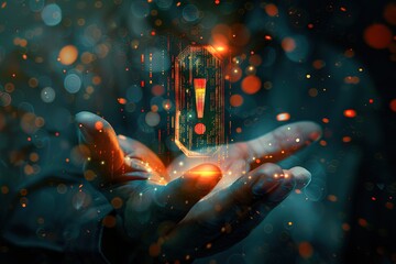 Poster - A hand holding a glowing red letter E