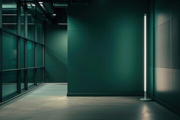 Poster - A large, empty room with a green wall and a white floor