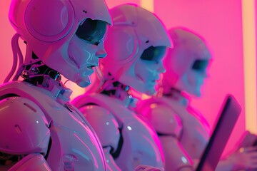 Poster - Three robots with white helmets