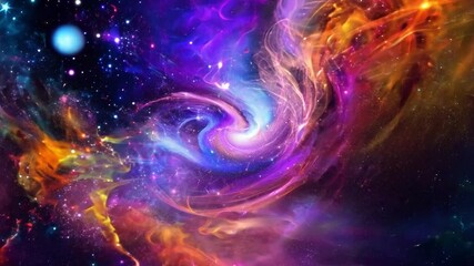 Aufkleber - A vibrant nebula swirls in a dark expanse of space, filled with scattered stars. The nebula glows with shades of pink, purple, blue, and orange, creating a mesmerizing cosmic spectacle.