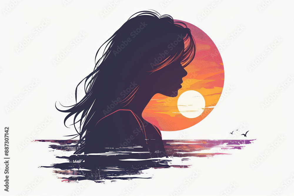 Sad woman at a sunset vector white background 269 woman, silhouette ...