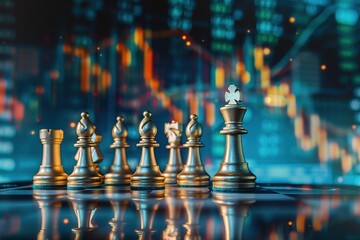 Poster - A chess board with a king and pawns on it