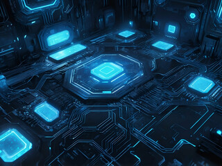 Wall Mural - abstract glow blue cyber circuit future technology background
