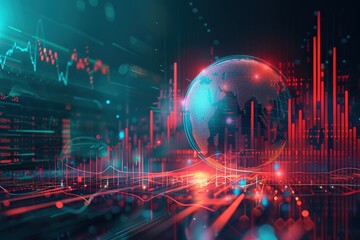Poster - A computer generated image of a globe with a red and blue background