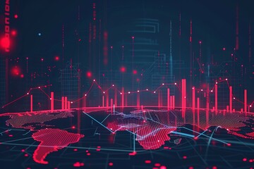 Poster - A computer generated image of a city with red and blue lines