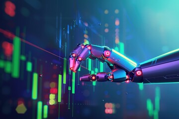 Poster - A robot hand is touching a green line on a screen