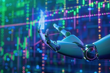 Poster - A robot hand is holding a green line on a screen