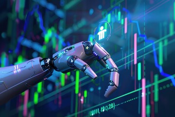 Poster - A robot is touching a screen with a symbol that looks like a person