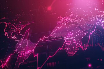 Poster - A map of the world with pink and blue colors and a lot of dots