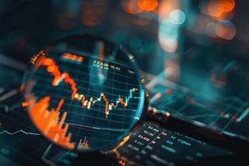 Poster - A magnified view of a stock market graph with a red line showing a drop in value