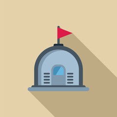 Poster - bunker with flag waving on top, military building, flat design icon with long shadow