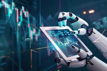Poster - A robot is holding a tablet and is looking at a graph