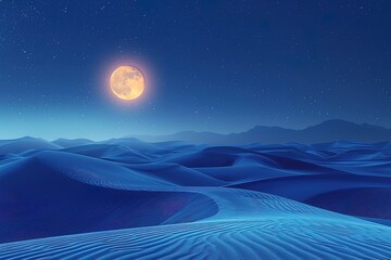 Wall Mural - a large moon is shining brightly in the sky above a vast desert