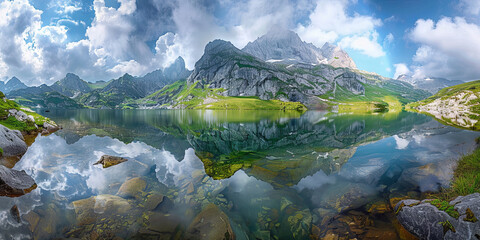 Wall Mural - beautiful lake in the mountains, generative AI