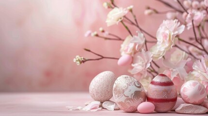 Sticker - Festive Easter Egg Arrangement on Soft Rose Background