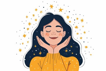 Sticker - Happy Woman with Stars and Moon in Her Hair