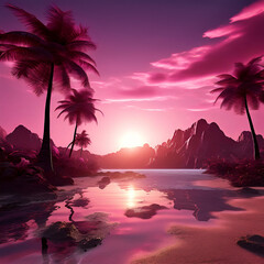 Wall Mural - sunset over the beach