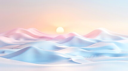 Wall Mural - Minimalist abstract beach scene with smooth, flowing sand and water in soft pastels, under a gradient sky