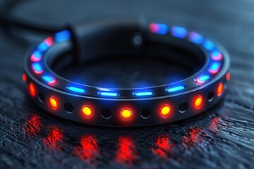 Poster - A glowing blue and red bracelet with many small lights