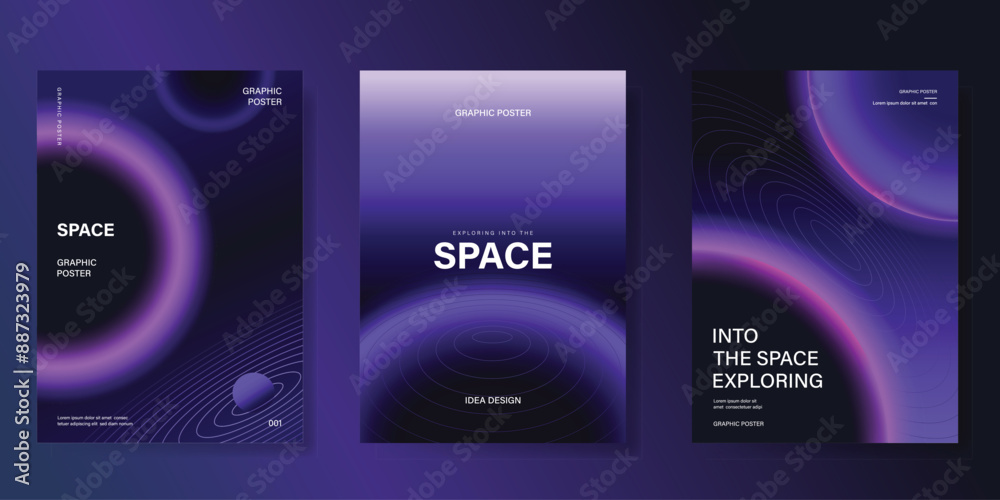 Planet and galaxy Space card vector set. Solar system with galaxy ...