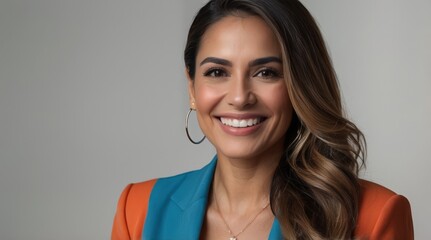 Wall Mural - Beautiful proud successful latin hispanic mexican businesswoman smiling standing on white background with copy space