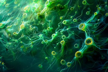 Poster - Phytoplankton Blooms: A high-resolution image of a phytoplankton bloom, showcasing the microscopic algae that form the base of the aquatic food web. 