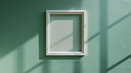 Canvas Print - Empty white frame against green wall with space for copy