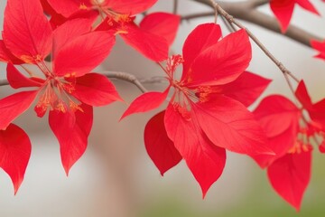 Wall Mural - Red leaves with tree branches in the garden