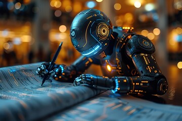 Poster - A robot is writing on a piece of paper