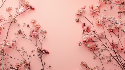 Poster - Dried flower twigs on soft pink backdrop with space for text framed by flowers