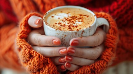 Poster - Warm Latte in Knitted Hands