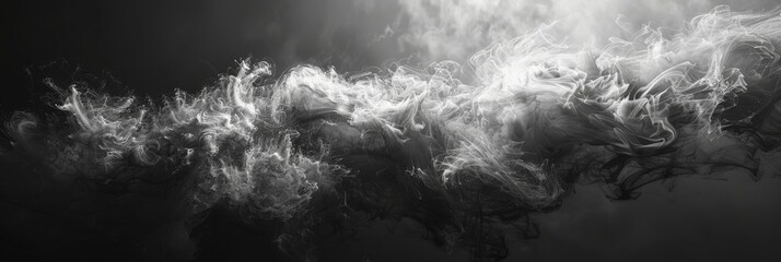 Poster - A closeup of a swirling dust cloud, captured in black and white against a dark background. The light dances across the swirling particles, creating a mesmerizing pattern of light and shadow