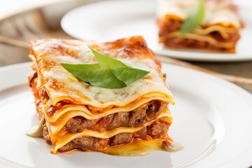 Wall Mural - Portion of lasagna with meat topped with parmesan