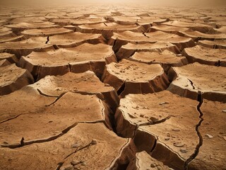 A close-up view of cracked, dry earth