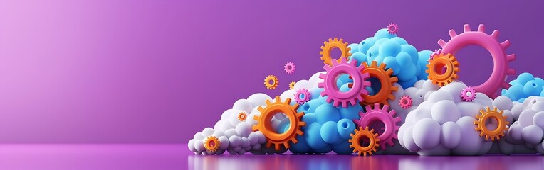 3D rendering of cloud computing with gear wheels