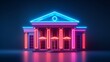 © Pro Hi-Res - Neo-classical building illuminated with neon lights at night, 3D illustration.