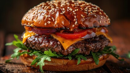 Wall Mural - Juicy Cheeseburger with Sesame Seed Bun