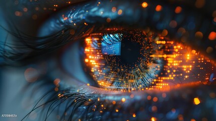 Close-up of an Eye with Glowing Lights