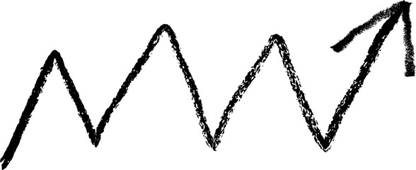 Poster - Arrow crayon hand drawn sketch. Pencil and chalk scribble. Doodle charcoal textured grunge element. Curve swirl zigzag black mark