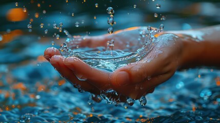 Wall Mural - Water Drops Splashing in Hand