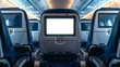 © john - Airplane seats with blank LCD screen mockup device for entertainment to serve passenger on a plane trip