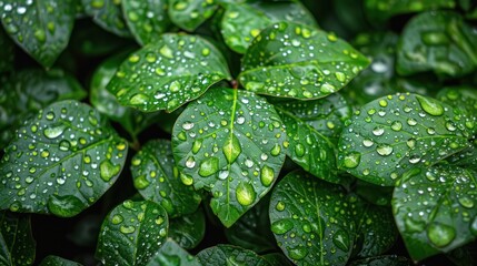 Wall Mural - Green Leaves Covered in Dew Drops