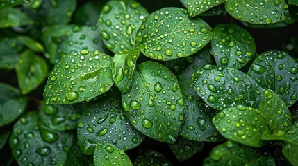 Canvas Print - Green Leaves with Dew Drops