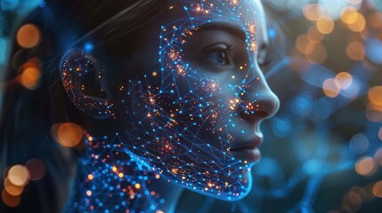 Poster - Digital Portrait of a Woman's Face with Glowing Lines