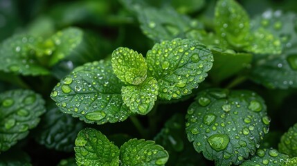 Sticker - Dew-Covered Mint Leaves