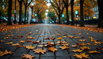 Poster - yellow leaves on the sidewalk